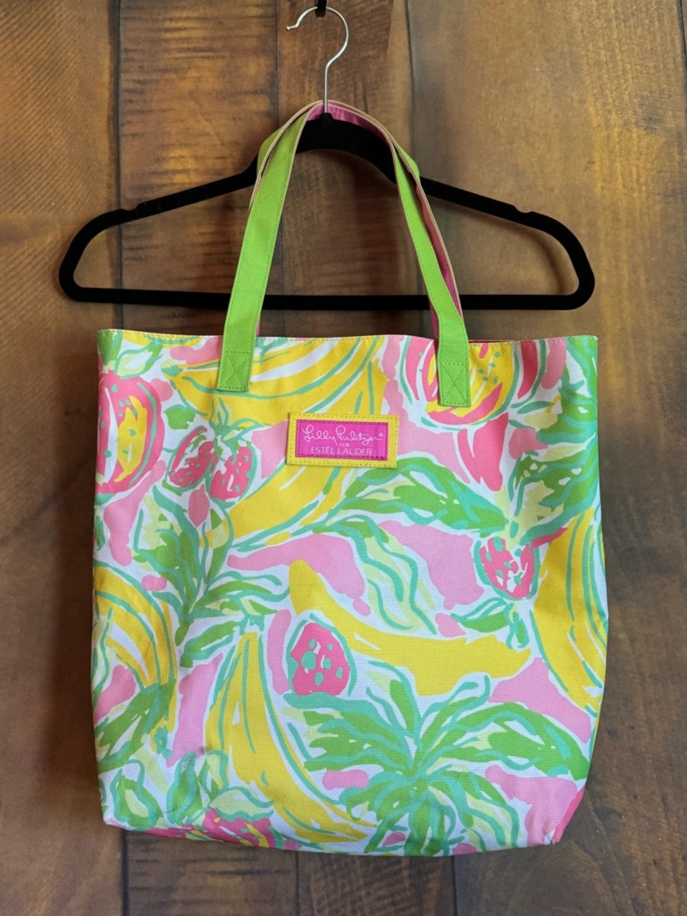 Lilly Pulitzer Estee Lauder Tropical Print Pink Green Yellow Tote Bag